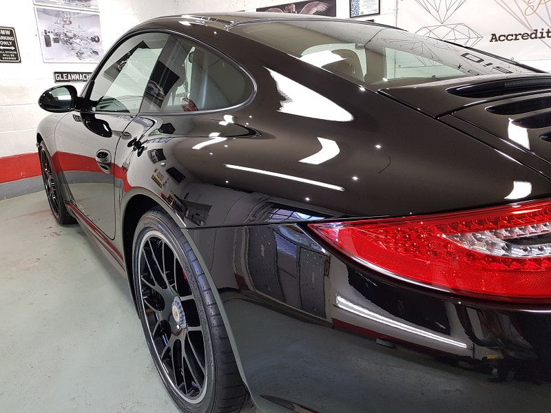 Solid black Porsche 997 GTS professionally detailed