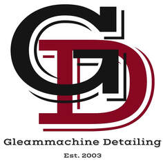 Red and black business logo for Gleammachine Detailing