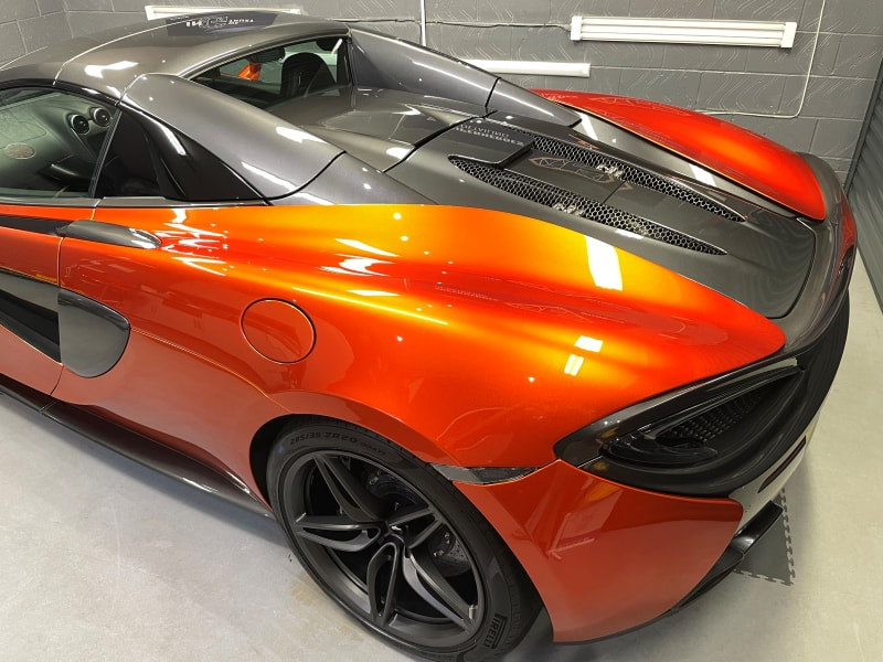 Mclaren 570s in metallic orange for car detailing in Essex